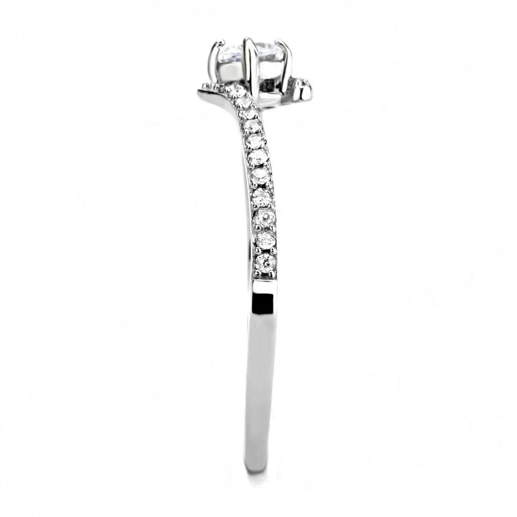 DA152 - High polished (no plating) Stainless Steel Ring with AAA Grade CZ in Clear - Alamode - Flyclothing LLC