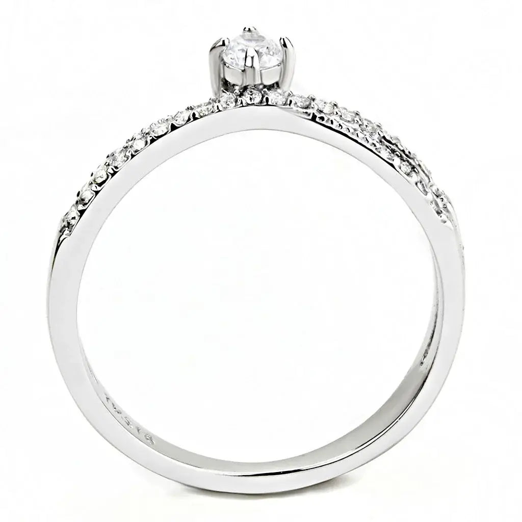 DA153 - High polished (no plating) Stainless Steel Ring with AAA Grade CZ in Clear - Alamode - Flyclothing LLC