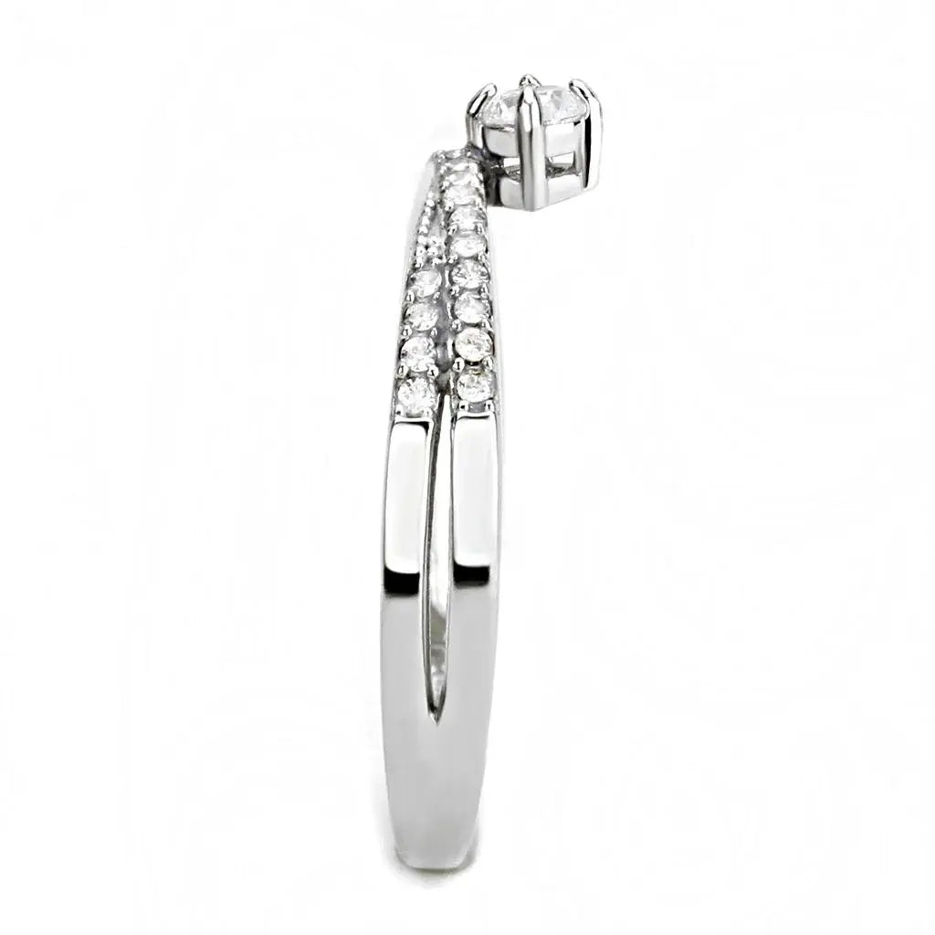 DA153 - High polished (no plating) Stainless Steel Ring with AAA Grade CZ in Clear - Alamode - Flyclothing LLC