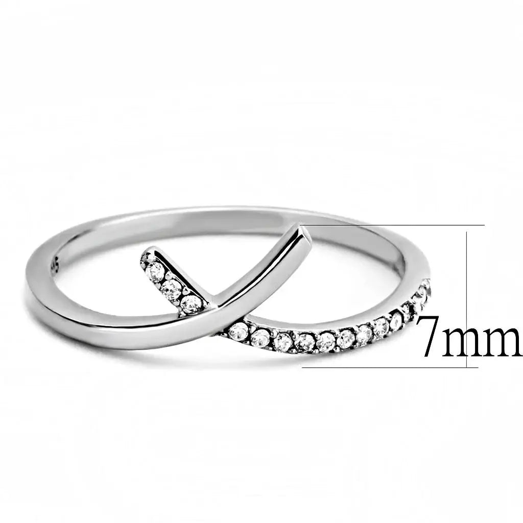 DA154 - High polished (no plating) Stainless Steel Ring with AAA Grade CZ in Clear - Alamode - Flyclothing LLC