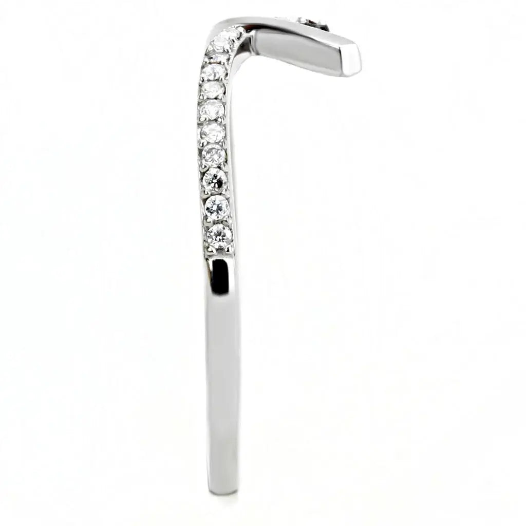 DA154 - High polished (no plating) Stainless Steel Ring with AAA Grade CZ in Clear - Alamode - Flyclothing LLC