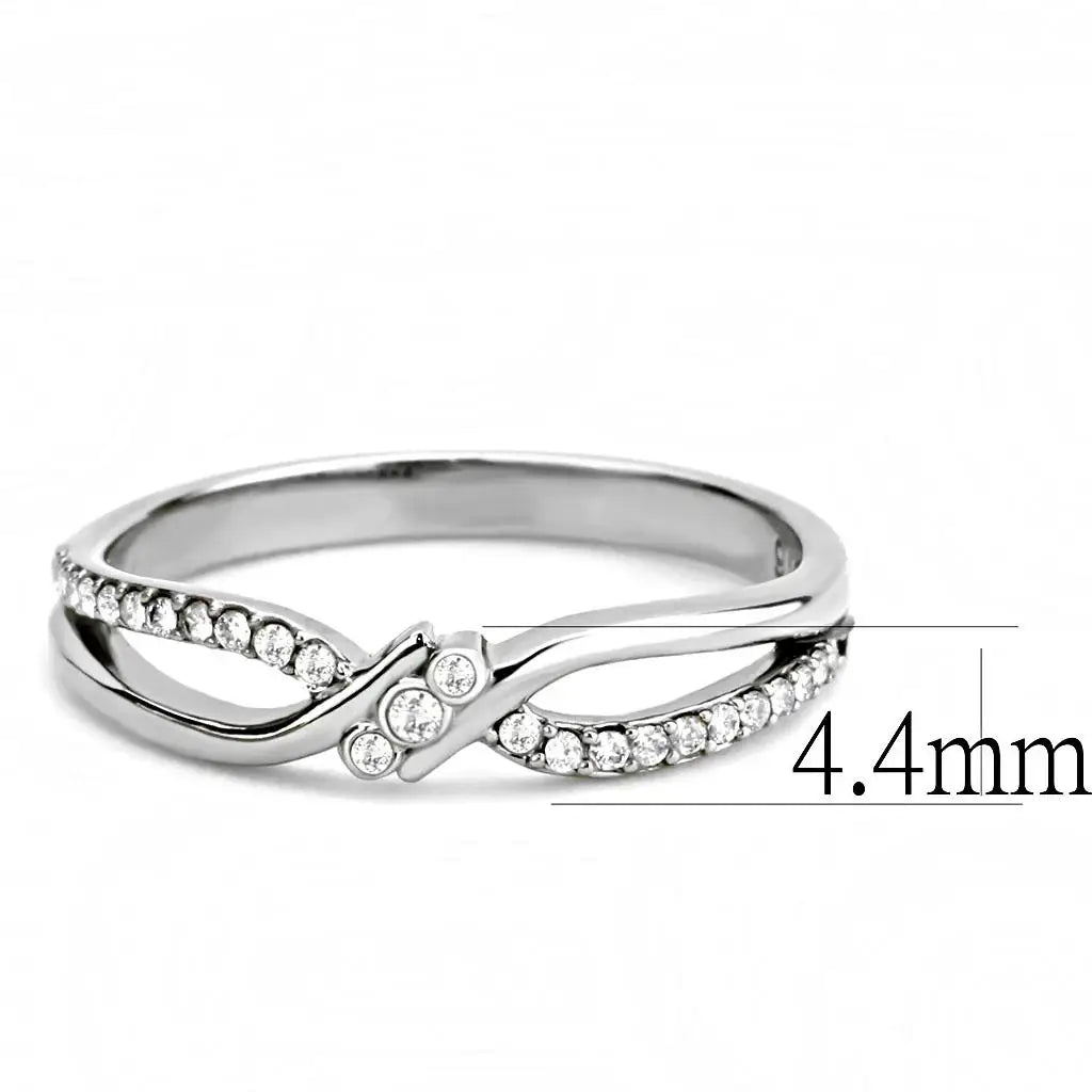 DA156 - High polished (no plating) Stainless Steel Ring with AAA Grade CZ in Clear - Alamode - Flyclothing LLC