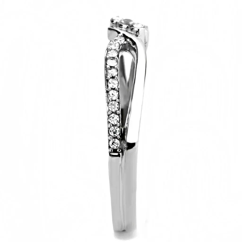 DA156 - High polished (no plating) Stainless Steel Ring with AAA Grade CZ in Clear - Alamode - Flyclothing LLC