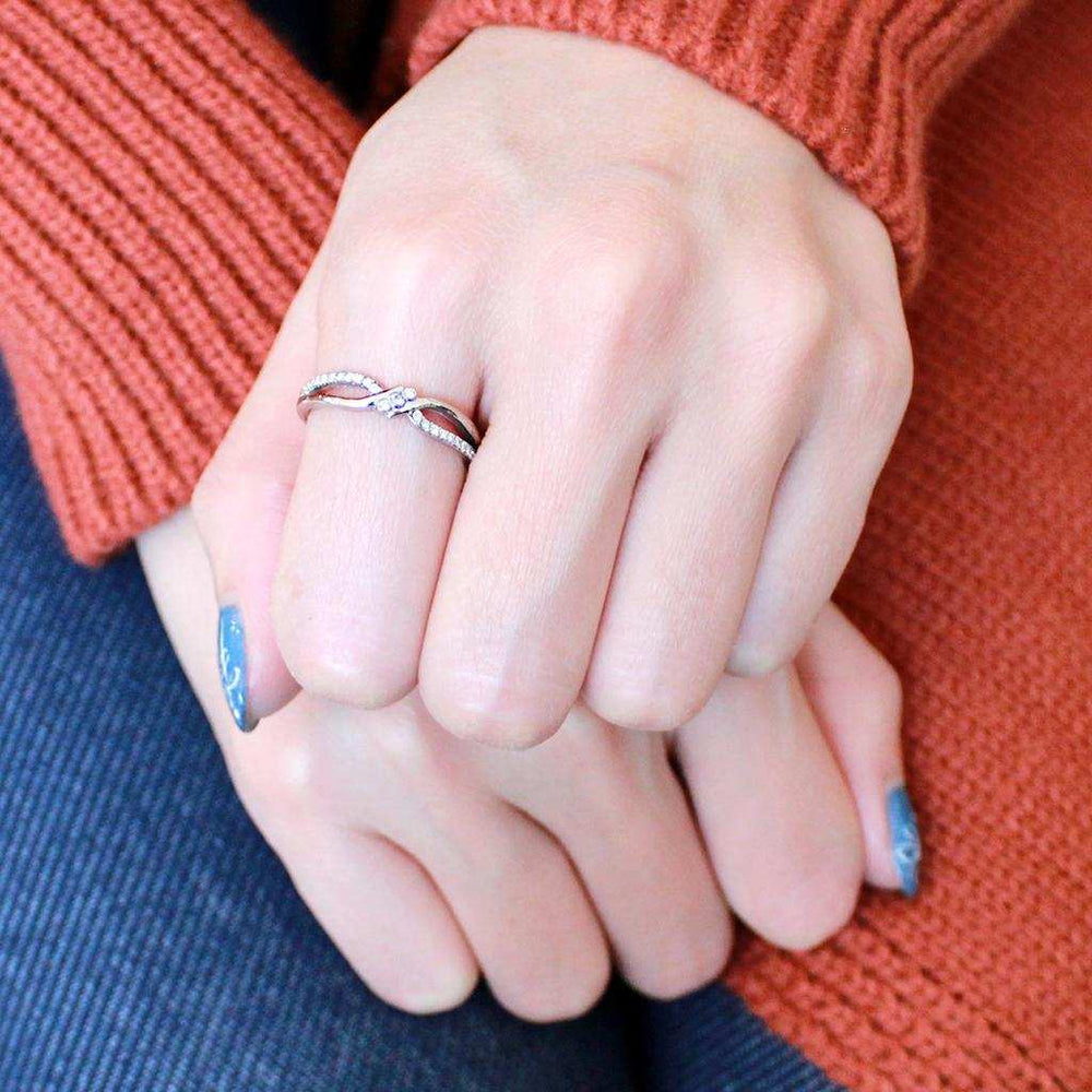 DA156 - High polished (no plating) Stainless Steel Ring with AAA Grade CZ in Clear - Alamode - Flyclothing LLC