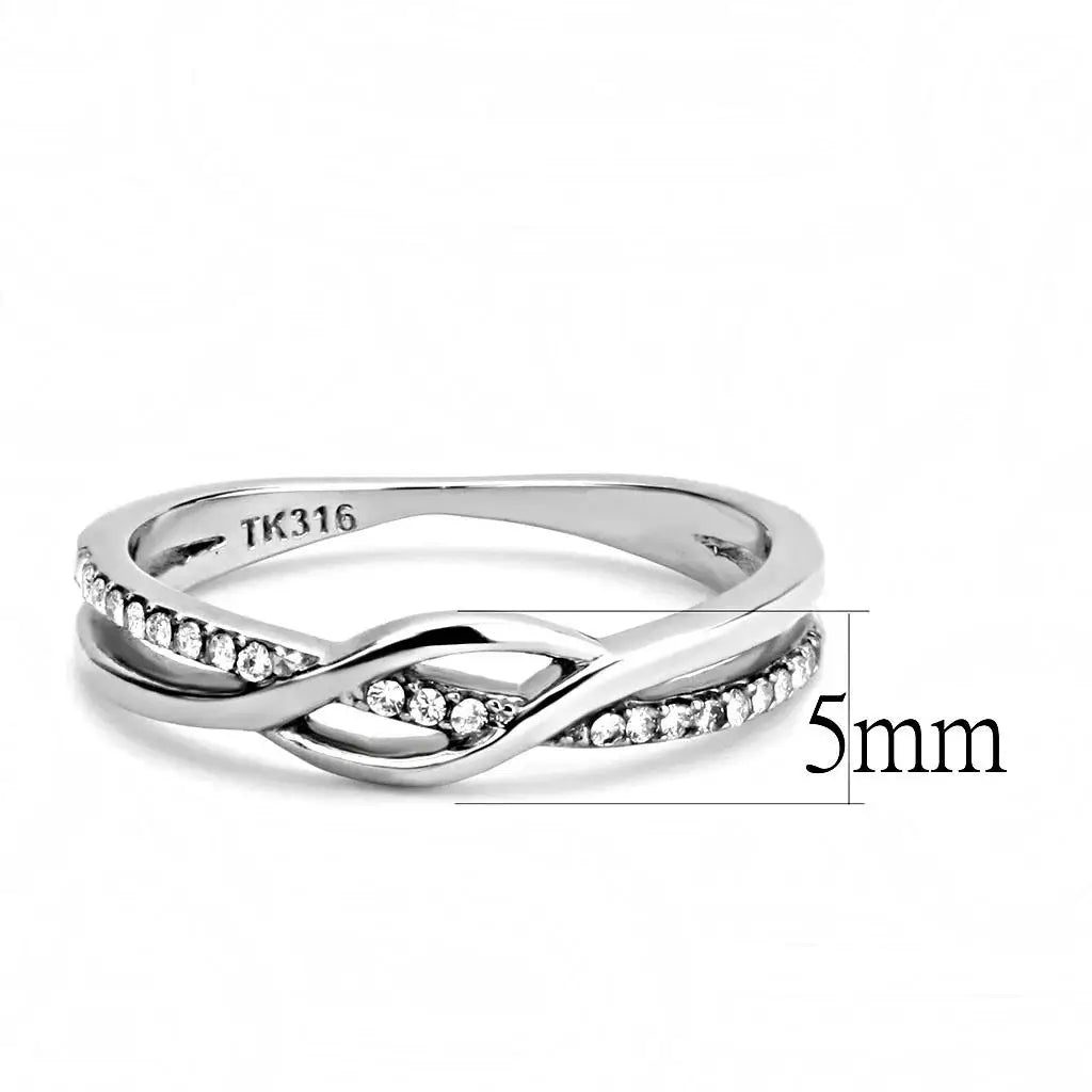DA157 - High polished (no plating) Stainless Steel Ring with AAA Grade CZ in Clear - Alamode - Flyclothing LLC