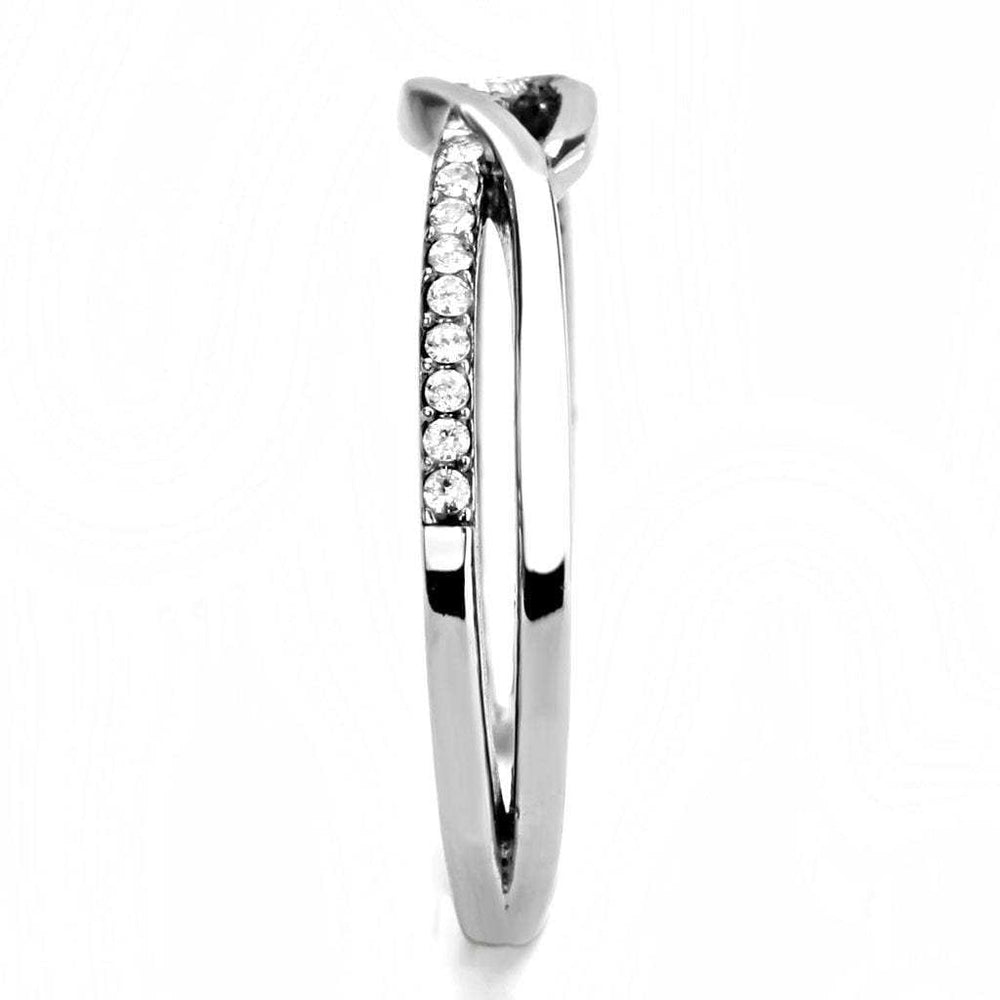 DA157 - High polished (no plating) Stainless Steel Ring with AAA Grade CZ in Clear - Alamode - Flyclothing LLC