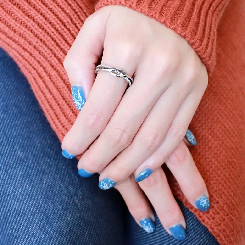 DA157 - High polished (no plating) Stainless Steel Ring with AAA Grade CZ in Clear - Alamode - Flyclothing LLC