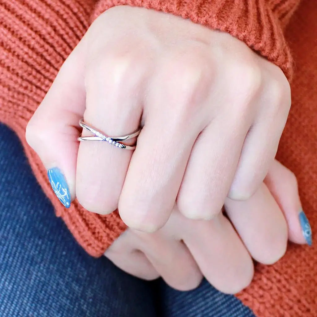 DA158 - High polished (no plating) Stainless Steel Ring with AAA Grade CZ in Clear - Alamode - Flyclothing LLC