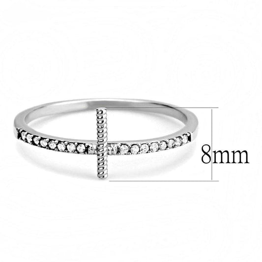 DA161 - High polished (no plating) Stainless Steel Ring with AAA Grade CZ in Clear - Alamode - Flyclothing LLC