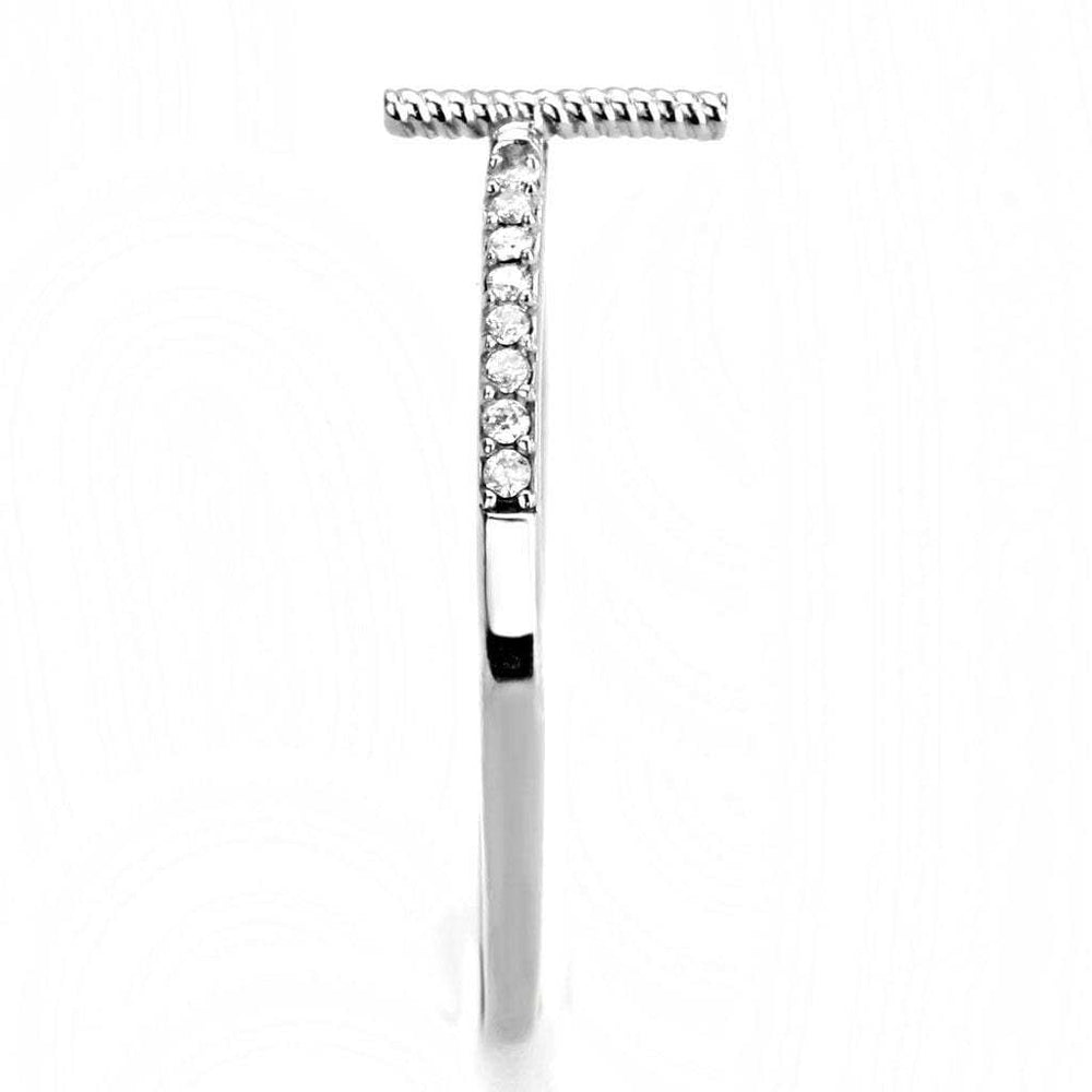 DA161 - High polished (no plating) Stainless Steel Ring with AAA Grade CZ in Clear - Alamode - Flyclothing LLC