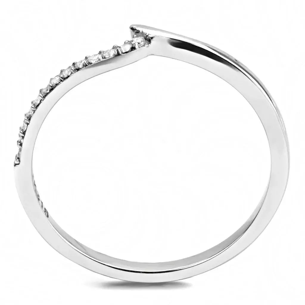 DA162 - High polished (no plating) Stainless Steel Ring with AAA Grade CZ in Clear - Alamode - Flyclothing LLC