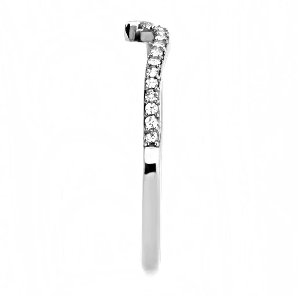 DA162 - High polished (no plating) Stainless Steel Ring with AAA Grade CZ in Clear - Alamode - Flyclothing LLC