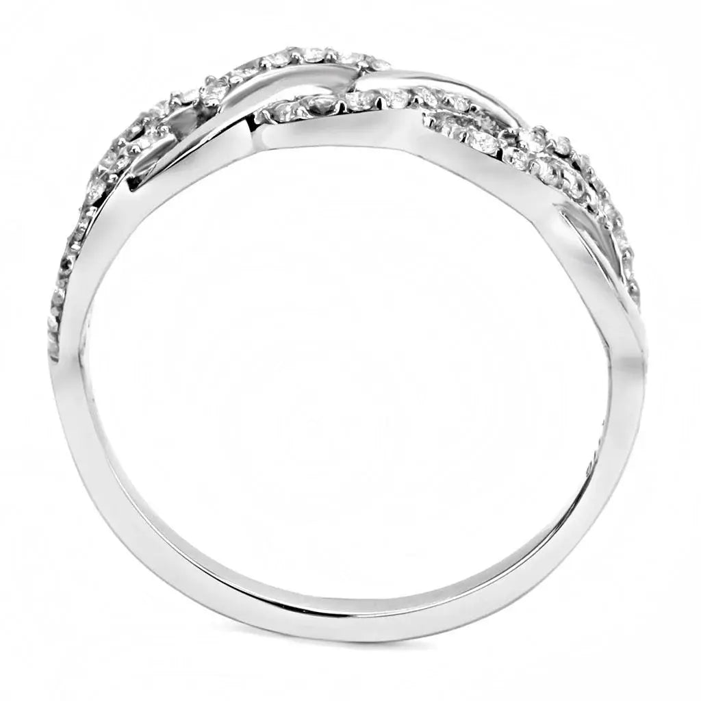 DA163 - High polished (no plating) Stainless Steel Ring with AAA Grade CZ in Clear - Alamode - Flyclothing LLC