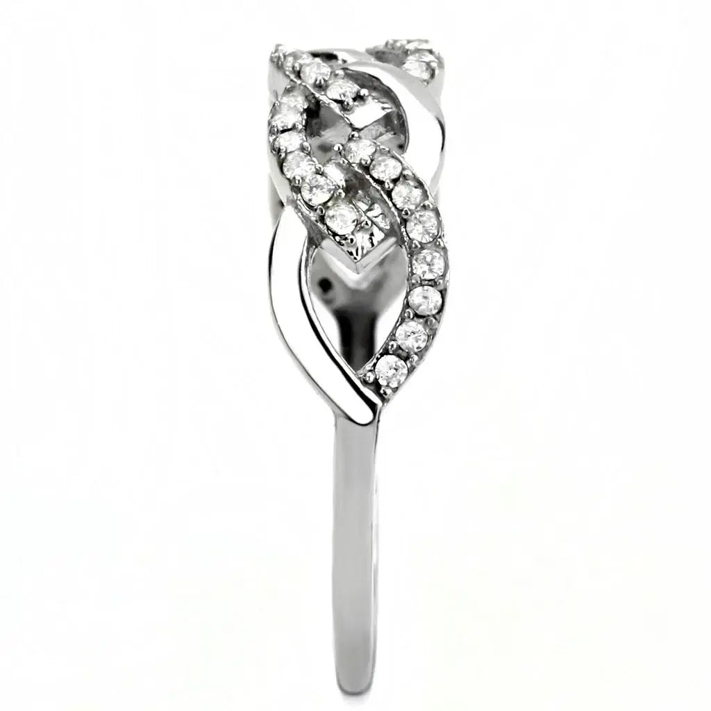 DA163 - High polished (no plating) Stainless Steel Ring with AAA Grade CZ in Clear - Alamode - Flyclothing LLC