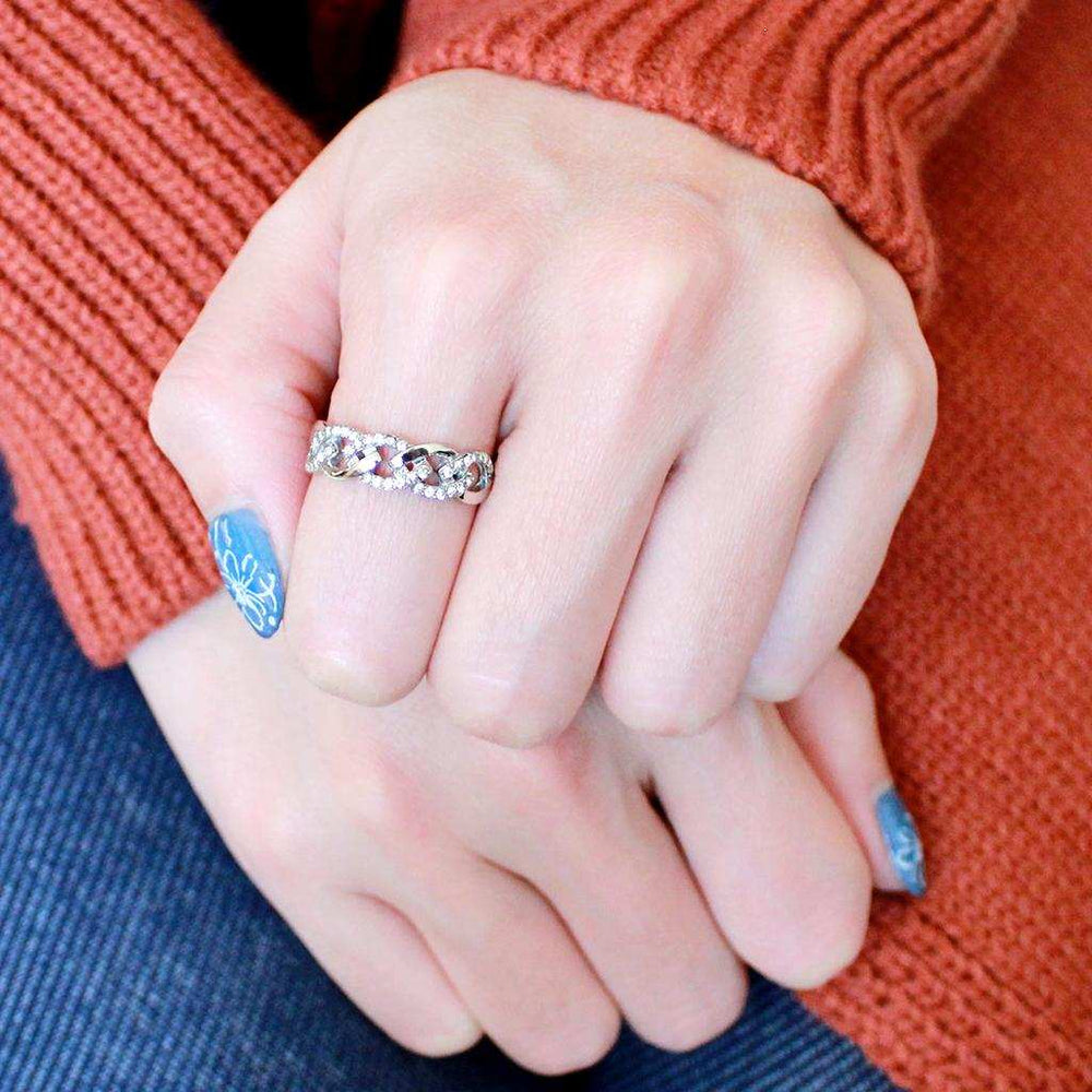 DA163 - High polished (no plating) Stainless Steel Ring with AAA Grade CZ in Clear - Alamode - Flyclothing LLC