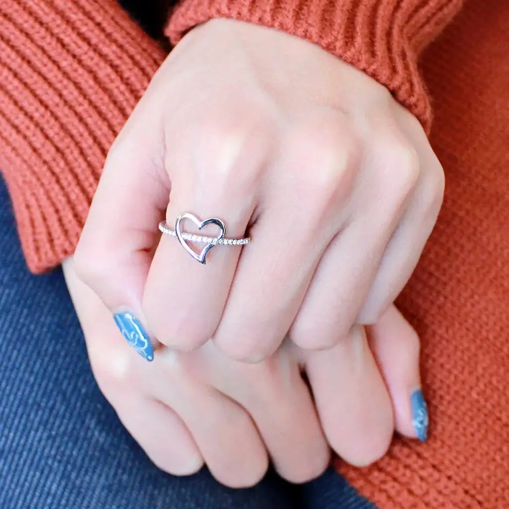 DA164 - High polished (no plating) Stainless Steel Ring with AAA Grade CZ in Clear - Alamode - Flyclothing LLC