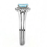 DA166 - High polished (no plating) Stainless Steel Ring with AAA Grade CZ  in Sea Blue - Alamode