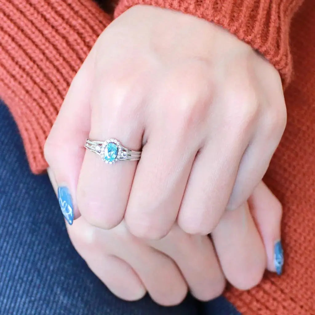 DA166 - High polished (no plating) Stainless Steel Ring with AAA Grade CZ in Sea Blue - Alamode - Flyclothing LLC