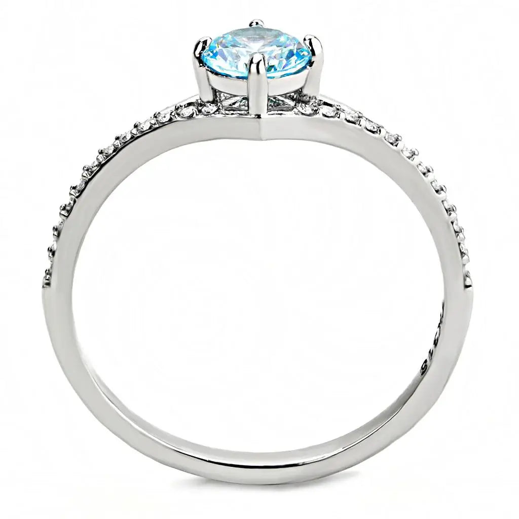 DA167 - High polished (no plating) Stainless Steel Ring with AAA Grade CZ in Sea Blue - Alamode - Flyclothing LLC