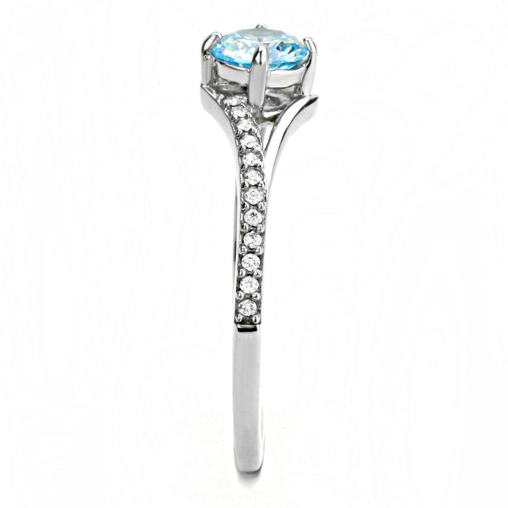 DA167 - High polished (no plating) Stainless Steel Ring with AAA Grade CZ in Sea Blue - Alamode - Flyclothing LLC