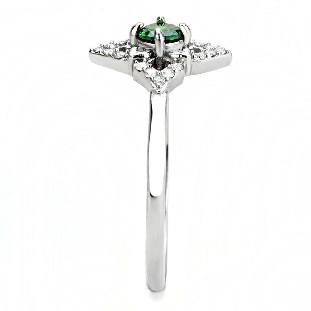 DA168 - High polished (no plating) Stainless Steel Ring with AAA Grade CZ in Emerald - Alamode - Flyclothing LLC