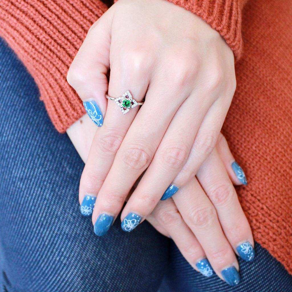 DA168 - High polished (no plating) Stainless Steel Ring with AAA Grade CZ in Emerald - Alamode - Flyclothing LLC
