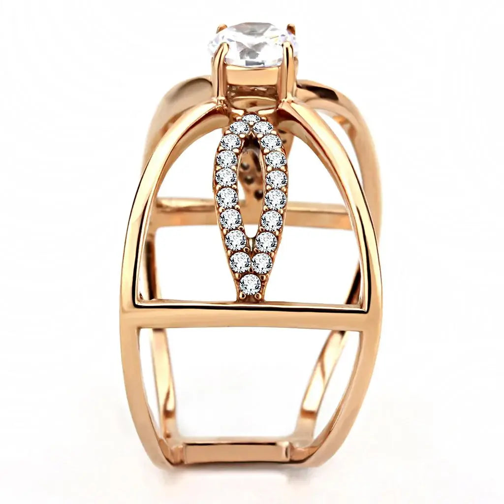 DA169 - IP Rose Gold(Ion Plating) Stainless Steel Ring with AAA Grade CZ in Clear - Alamode - Flyclothing LLC