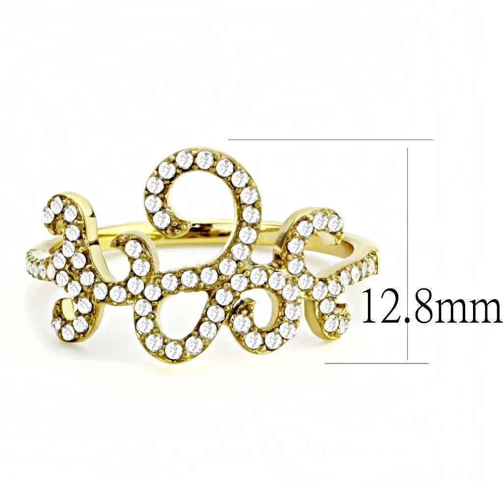 DA170 - IP Gold(Ion Plating) Stainless Steel Ring with AAA Grade CZ in Clear - Alamode - Flyclothing LLC