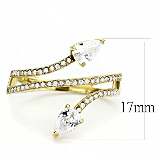 DA171 - IP Gold(Ion Plating) Stainless Steel Ring with AAA Grade CZ in Clear - Alamode - Flyclothing LLC