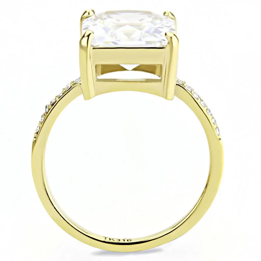 DA172 - IP Gold(Ion Plating) Stainless Steel Ring with AAA Grade CZ in Clear - Alamode - Flyclothing LLC