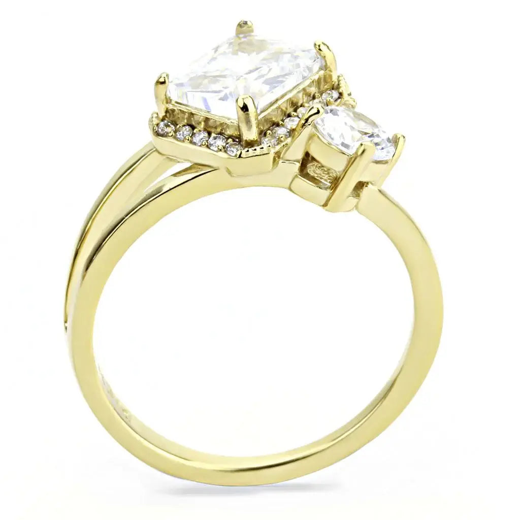 DA173 - IP Gold(Ion Plating) Stainless Steel Ring with AAA Grade CZ in Clear - Alamode - Flyclothing LLC