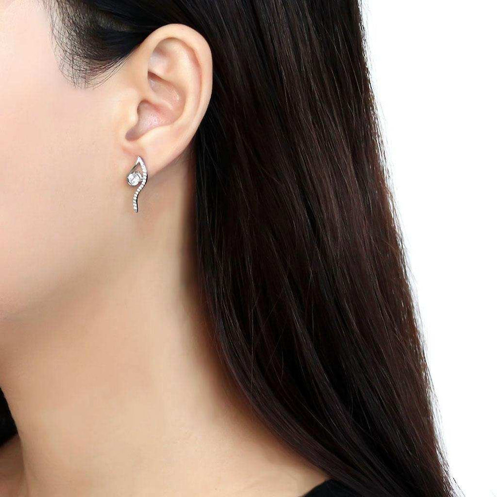 DA177 - High polished (no plating) Stainless Steel Earrings with AAA Grade CZ in Clear - Alamode - Flyclothing LLC