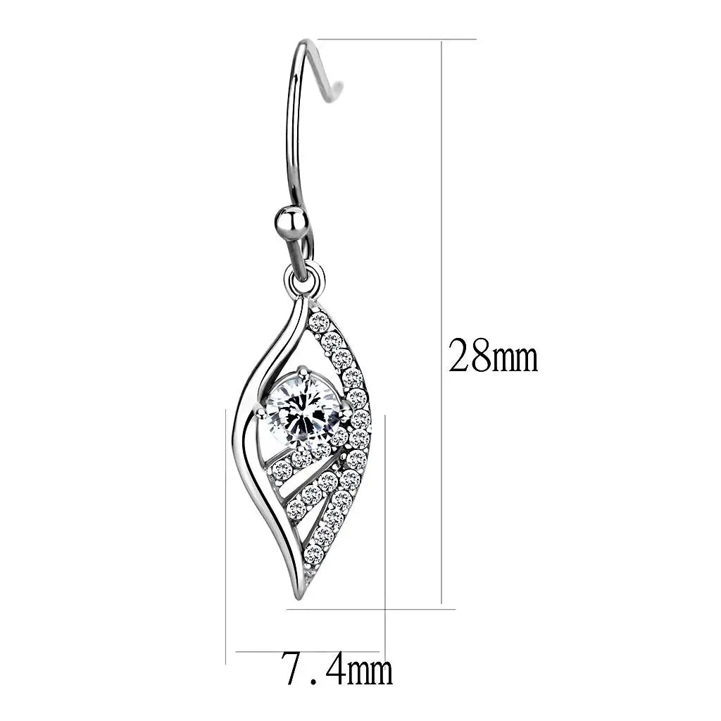 DA178 - High polished (no plating) Stainless Steel Earrings with AAA Grade CZ in Clear - Alamode - Flyclothing LLC