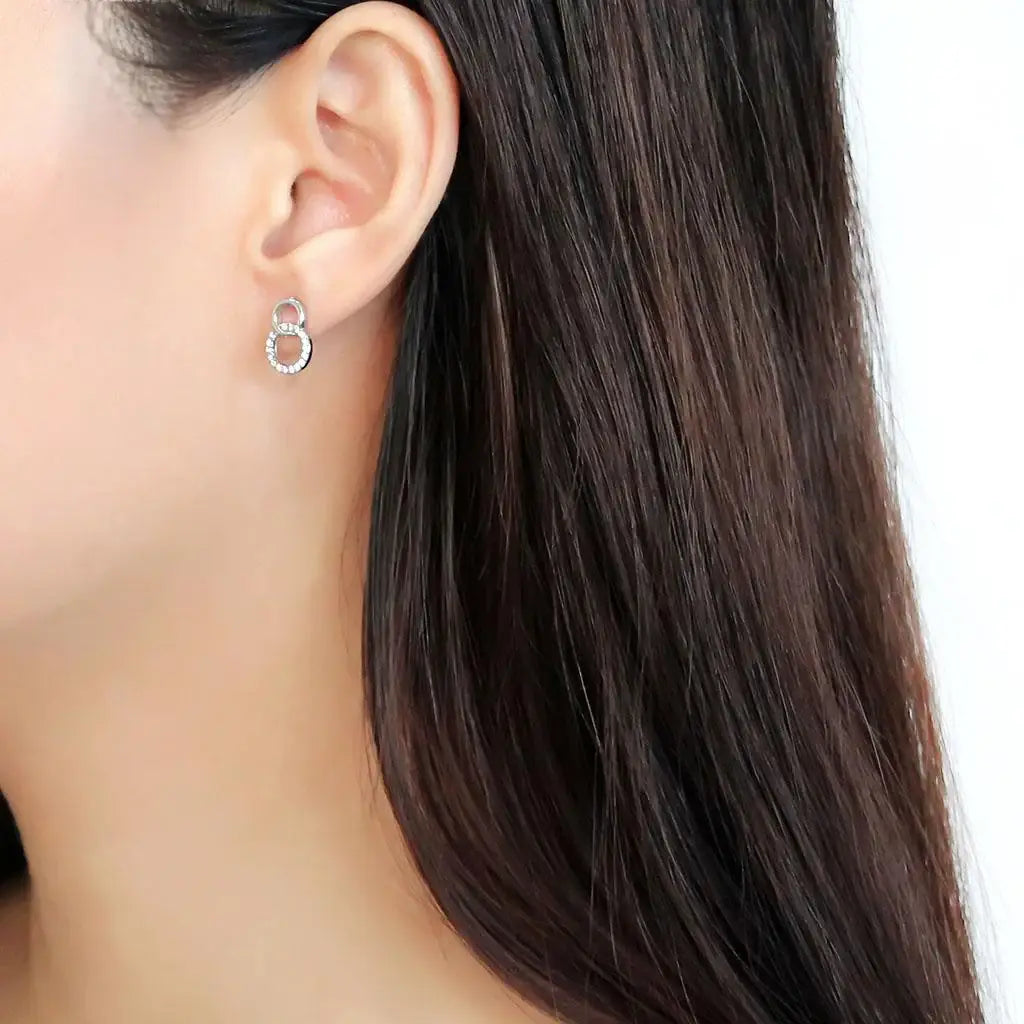 DA179 - High polished (no plating) Stainless Steel Earrings with AAA Grade CZ in Clear - Alamode - Flyclothing LLC