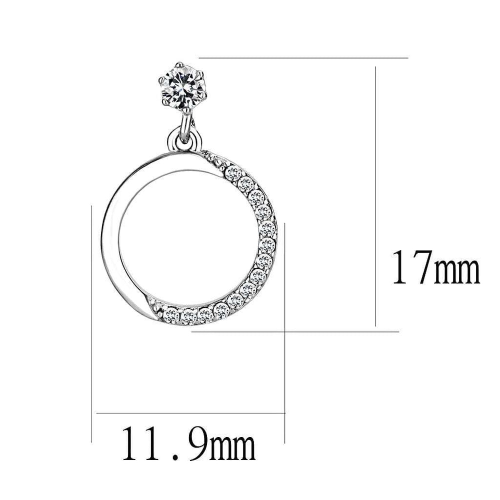 DA180 - High polished (no plating) Stainless Steel Earrings with AAA Grade CZ in Clear - Alamode - Flyclothing LLC
