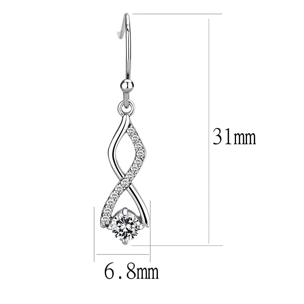 DA181 - High polished (no plating) Stainless Steel Earrings with AAA Grade CZ in Clear - Alamode - Flyclothing LLC