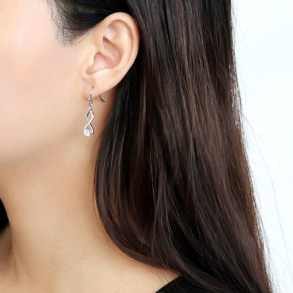 DA181 - High polished (no plating) Stainless Steel Earrings with AAA Grade CZ in Clear - Alamode - Flyclothing LLC