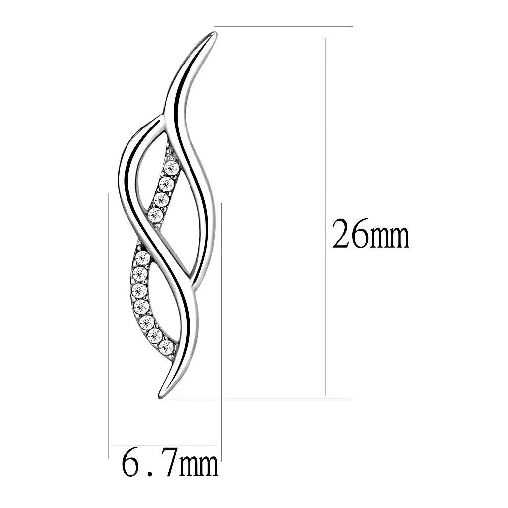 DA187 - High polished (no plating) Stainless Steel Earrings with AAA Grade CZ in Clear - Alamode - Flyclothing LLC