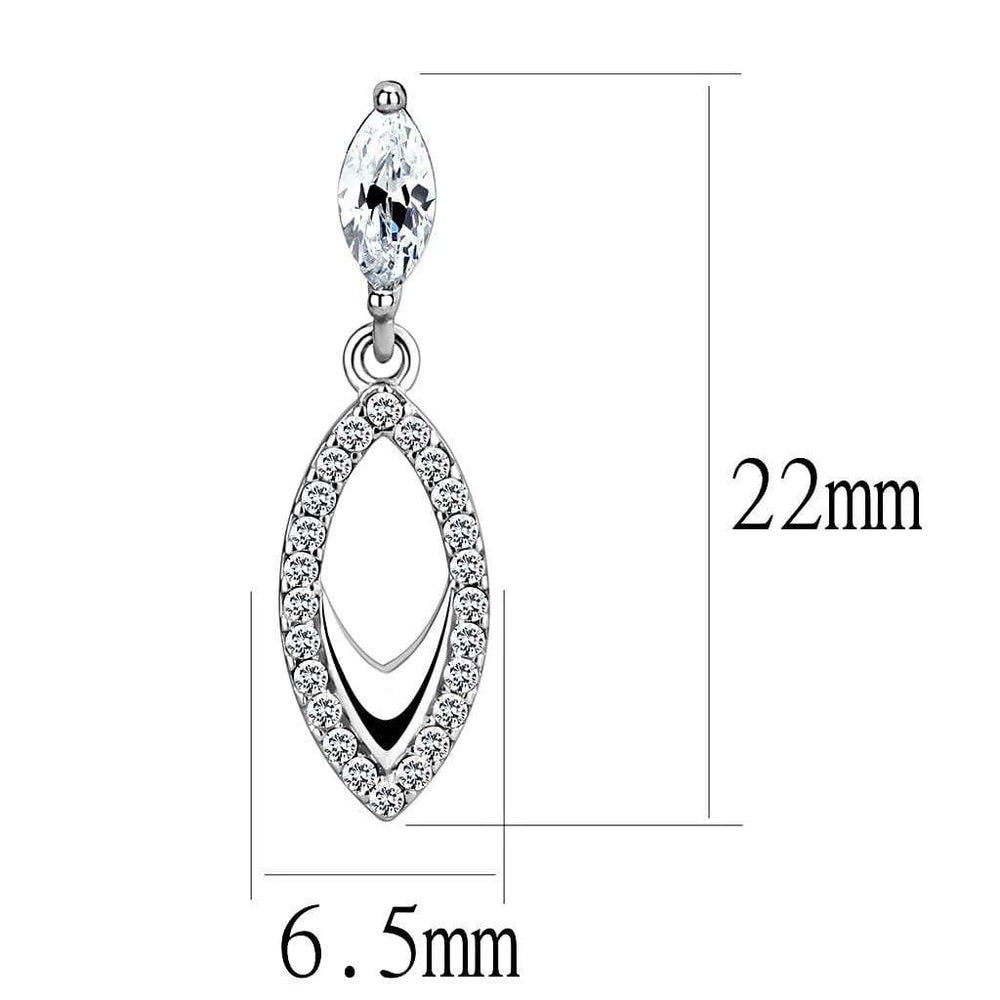 DA189 - High polished (no plating) Stainless Steel Earrings with AAA Grade CZ in Clear - Alamode - Flyclothing LLC