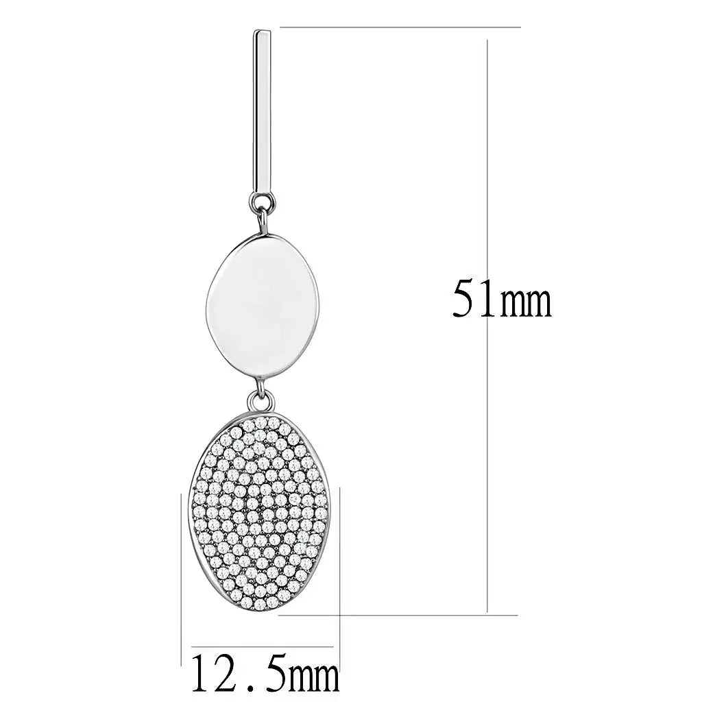 DA193 - High polished (no plating) Stainless Steel Earrings with AAA Grade CZ in Clear - Alamode - Flyclothing LLC