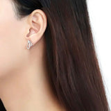 DA195 - High polished (no plating) Stainless Steel Earrings with AAA Grade CZ in Clear - Alamode - Flyclothing LLC