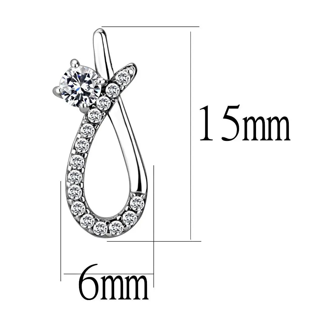 DA196 - High polished (no plating) Stainless Steel Earrings with AAA Grade CZ in Clear - Alamode - Flyclothing LLC