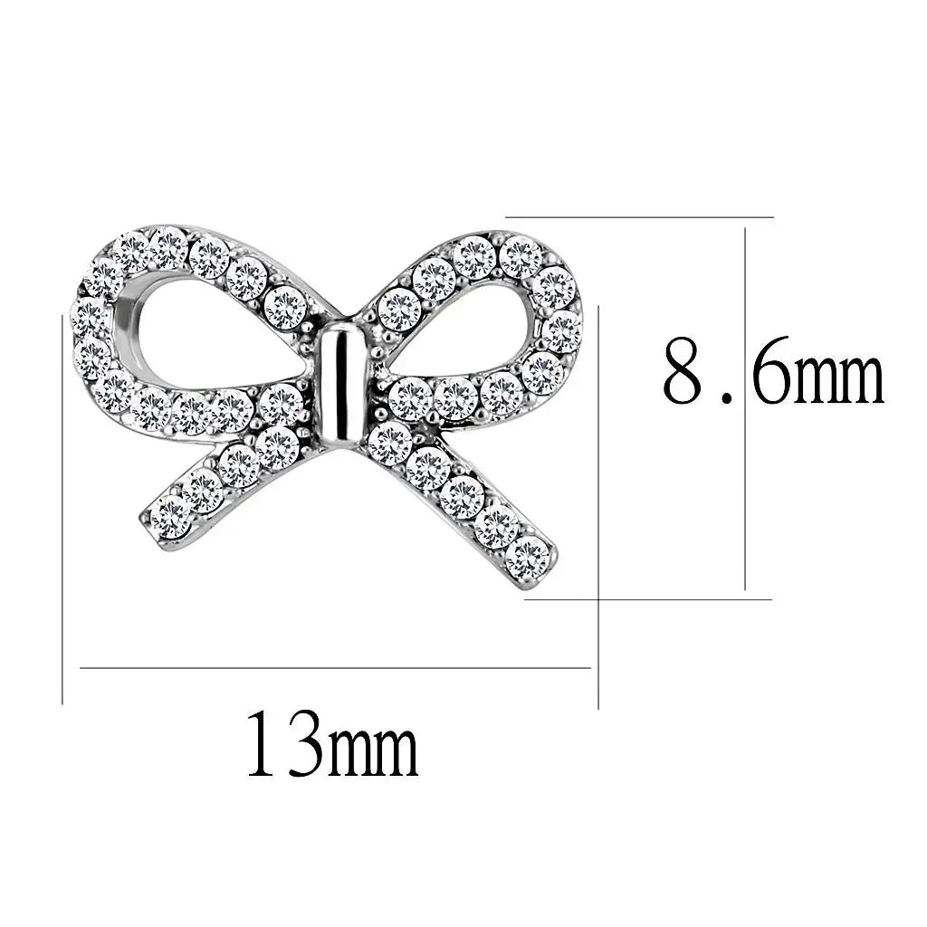 DA197 - High polished (no plating) Stainless Steel Earrings with AAA Grade CZ in Clear - Alamode - Flyclothing LLC