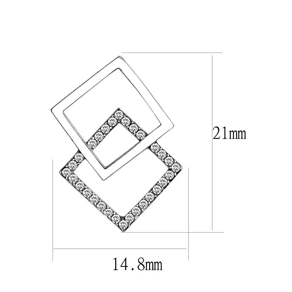 DA201 - High polished (no plating) Stainless Steel Earrings with AAA Grade CZ in Clear - Alamode - Flyclothing LLC