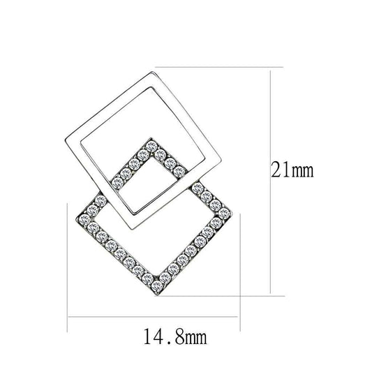 DA201 - High polished (no plating) Stainless Steel Earrings with AAA Grade CZ in Clear - Alamode - Flyclothing LLC