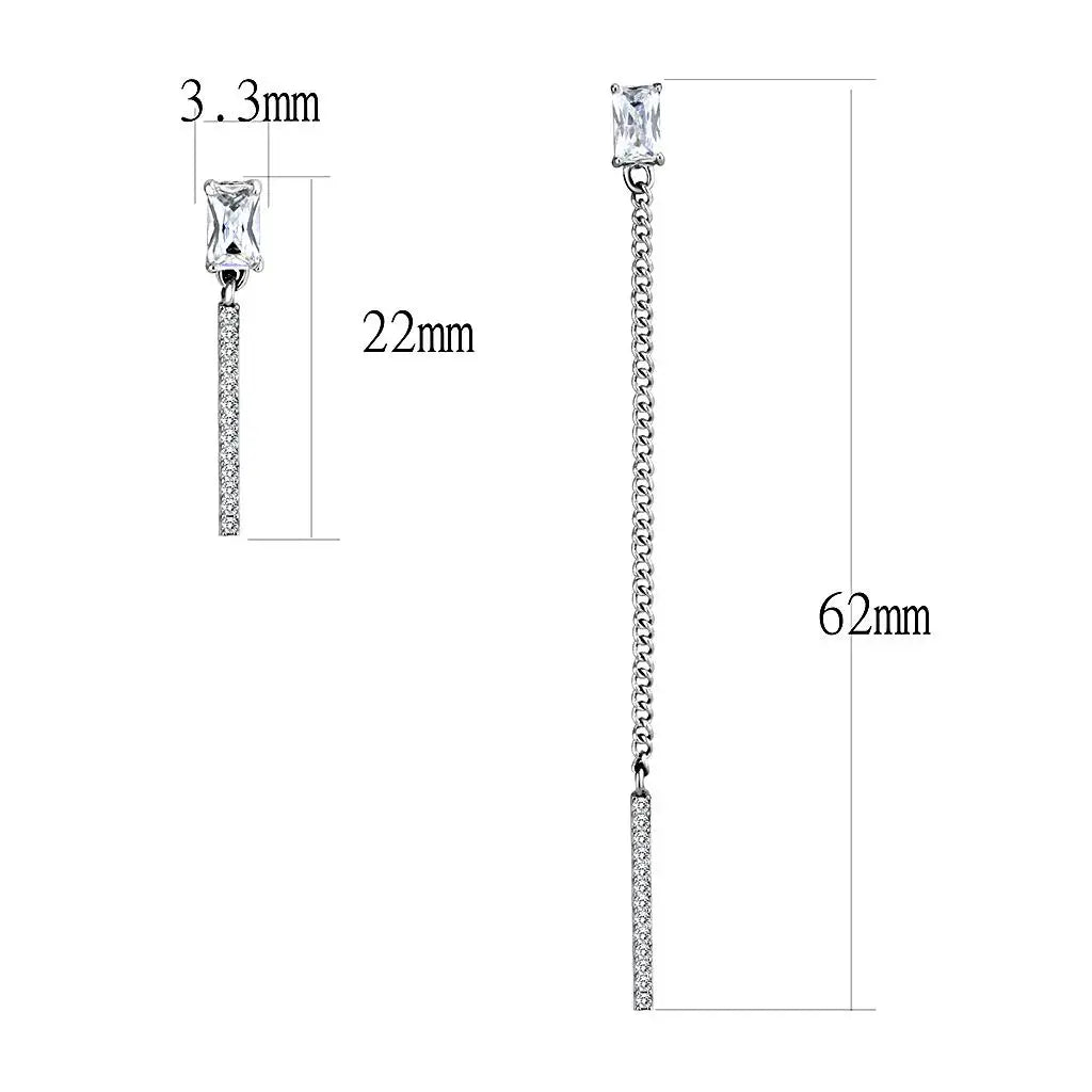 DA202 - High polished (no plating) Stainless Steel Earrings with AAA Grade CZ in Clear - Alamode - Flyclothing LLC