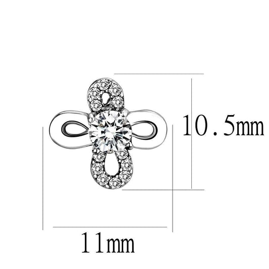 DA206 - High polished (no plating) Stainless Steel Earrings with AAA Grade CZ in Clear - Alamode - Flyclothing LLC