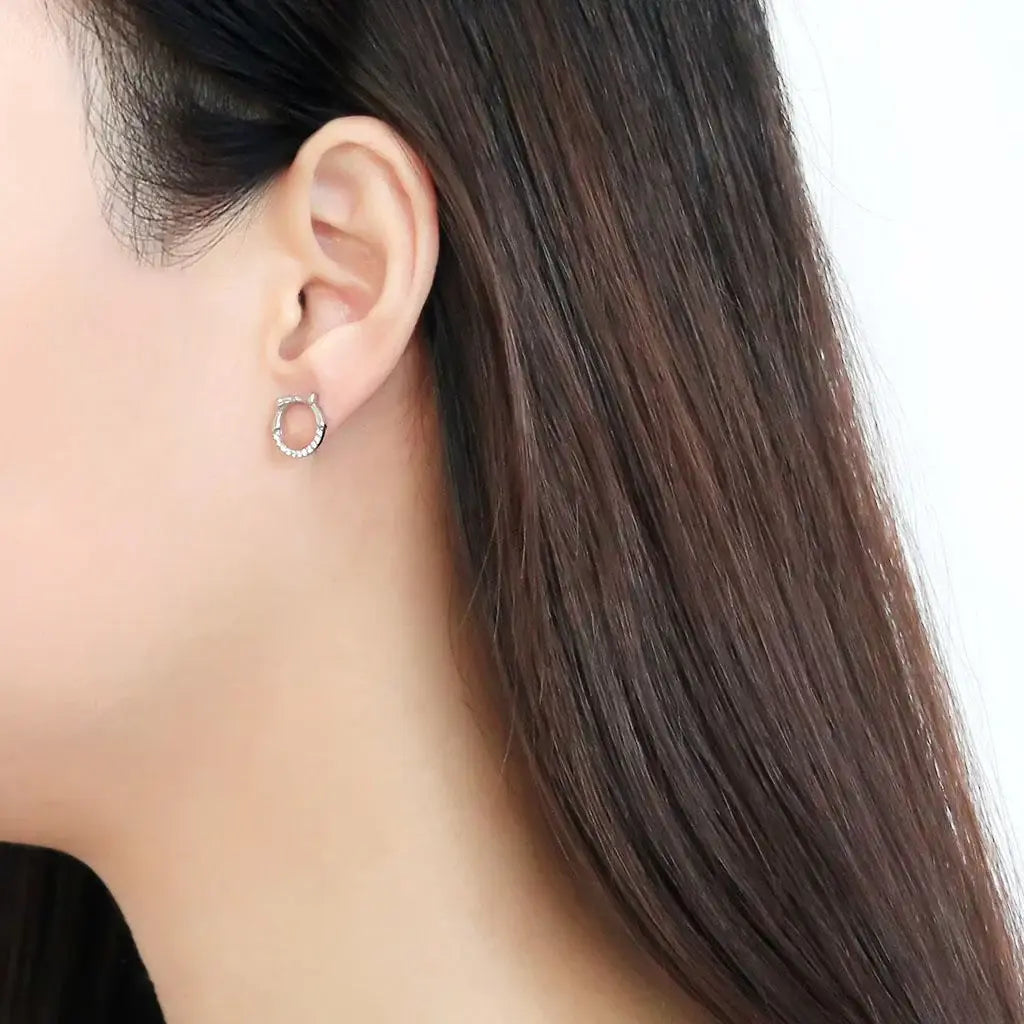 DA210 - High polished (no plating) Stainless Steel Earrings with AAA Grade CZ in Clear - Alamode - Flyclothing LLC