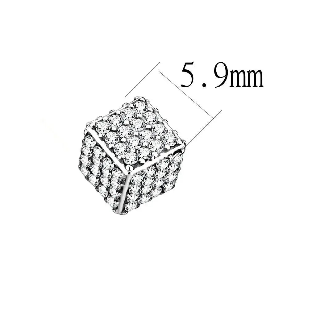 DA213 - High polished (no plating) Stainless Steel Earrings with AAA Grade CZ in Clear - Alamode - Flyclothing LLC