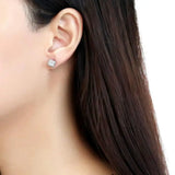 DA213 - High polished (no plating) Stainless Steel Earrings with AAA Grade CZ in Clear - Alamode - Flyclothing LLC